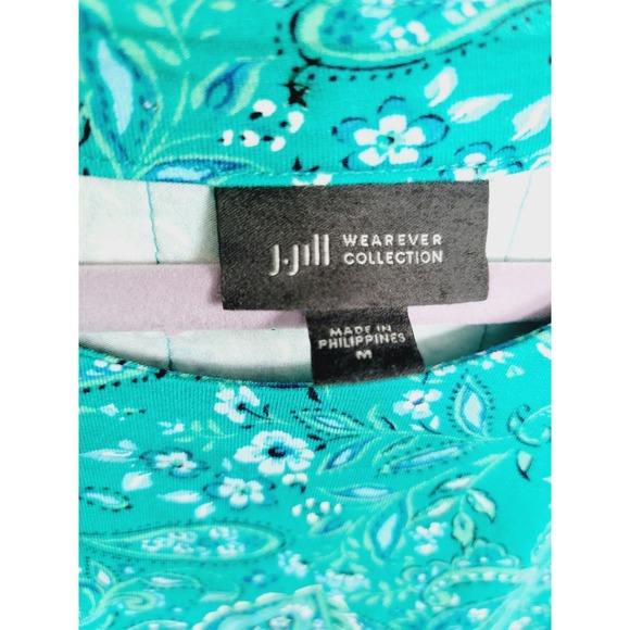 J. Jill Wearever Collection M Paisley Swing Top Blue Aqua 3/4 Slv Rnd Neck New - Picture 4 of 7